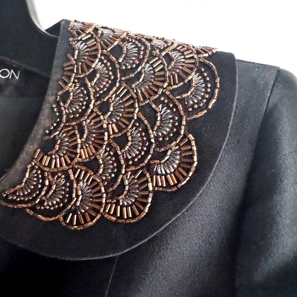 Albert Nipon Wool Silk Blend Beaded Detail Knee Lenght Evening Jacket 4 - Picture 4 of 8